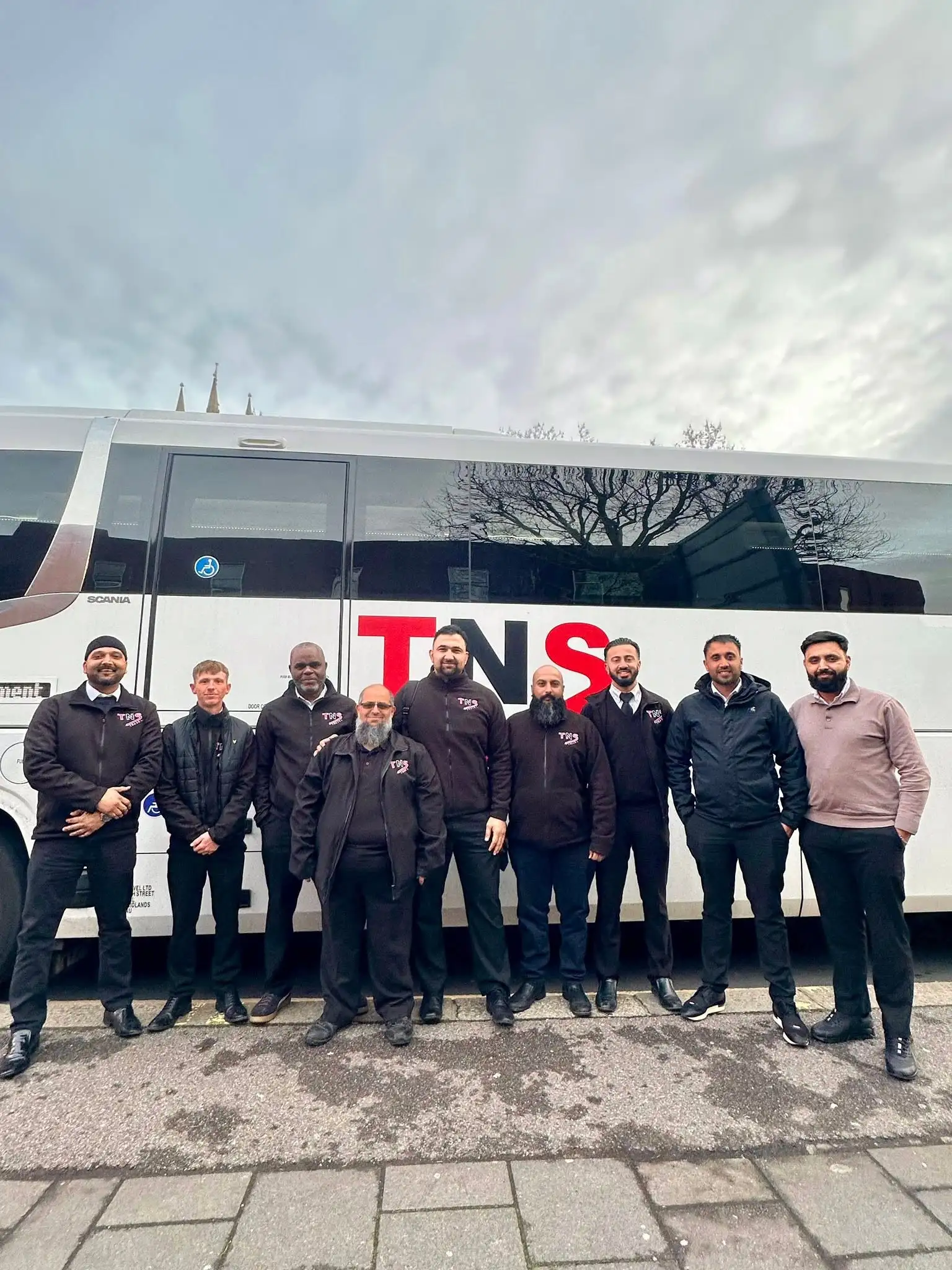 TNS Travel drivers with a staff coach for shift workers